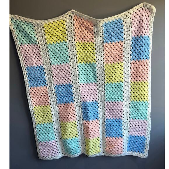 Granny square Crochet Pastel Baby blanket Handmade Baby Blanket Afghan 42” x43” - Picture 3 of 4